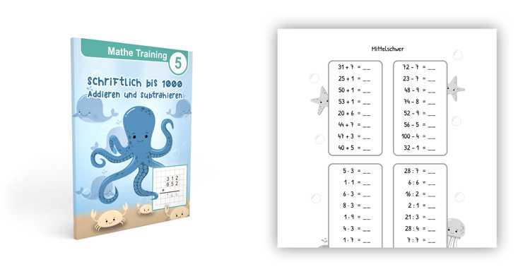 Über 90 Seiten mit klar strukturierten Rechenaufgaben zum schriftlichen Addieren und Subtrahieren bis 1000 für Kinder der 3. und 4. Klasse. Perfekt für Homeschooling, Nachhilfe und Mathematikunterricht.
