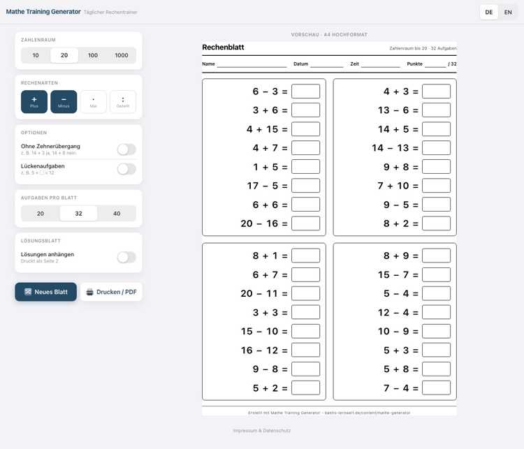 Mathe Arbeitsblätter Generator Grundschule
