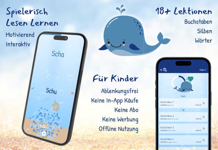 Unsere App zum Lesen Lernen beinhaltet ablenkungsfreie Lektionen zum Buchstaben Lesen, Silben Lesen und Wörter Lesen. Meine Silben - Eine werbefreie, offline nutzbare App für Kinder im Grundschulalter